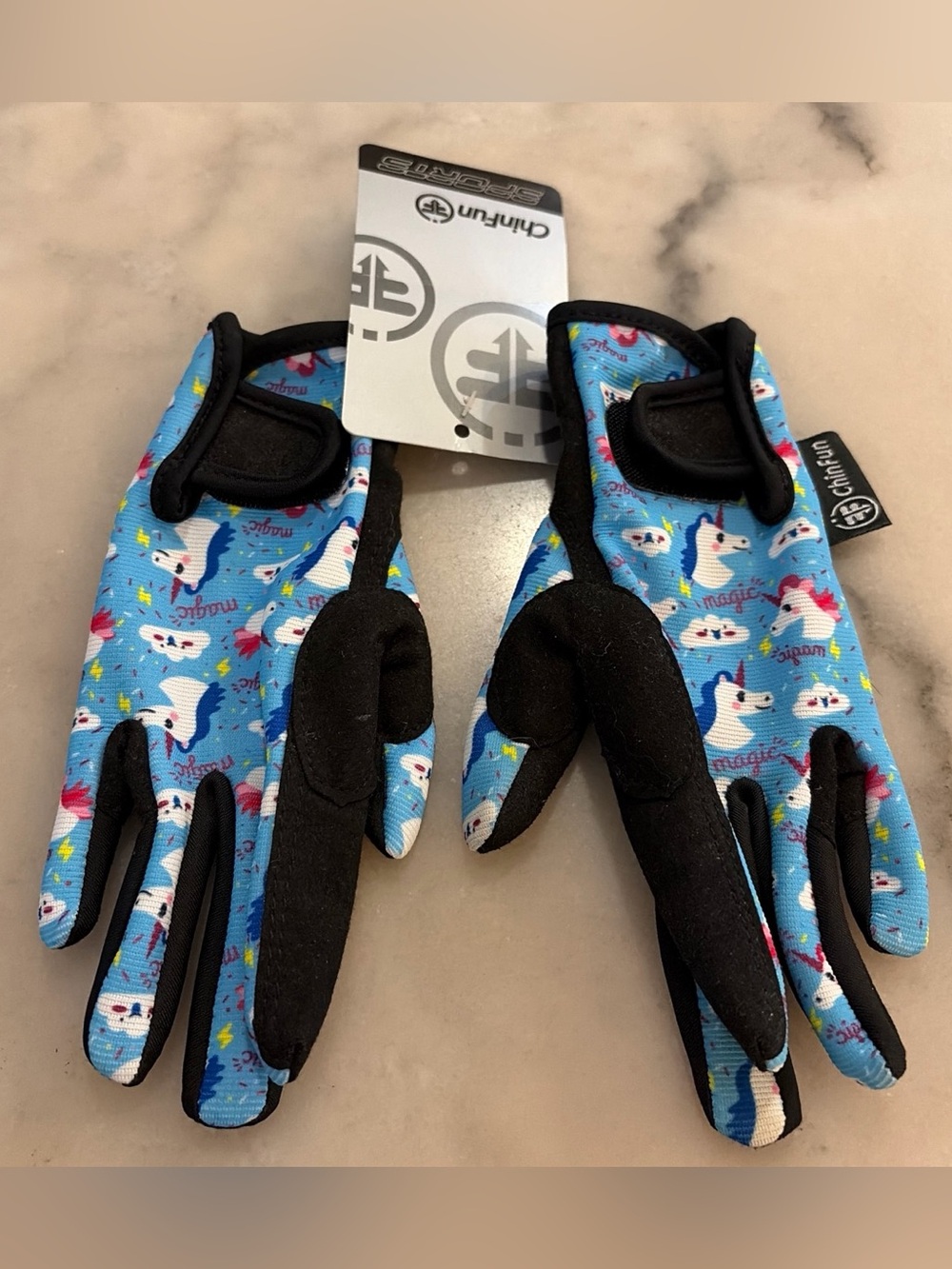 Turquoise Girls Sports Gloves with Unicorns